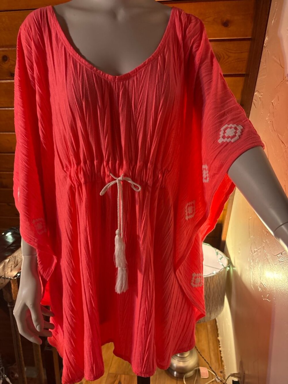 Catalina Coral Boho Cover Up 1X Resort Wear Beach Aztec Vacation- Plus 1X